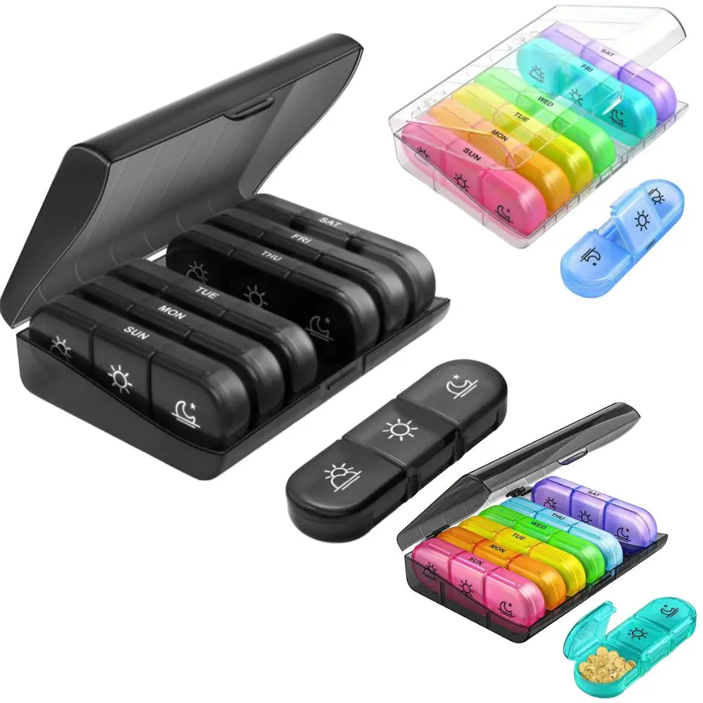 YYW1 7-day pill organizer with 21 compartments, 1 set portable anti-mix pill box, BPA-free pill container for travel, light-proof pill case for vitamins, medication, supplements, healthcare.