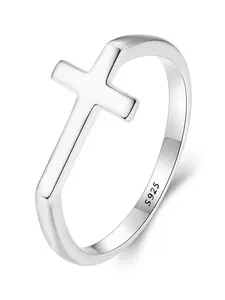 1PC Faith Cross Ring 925 Sterling Silver Charm Ring for Women Statement Fine Jewelry Party Gifts