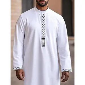 Thobe - Arabic Kaftan with long sleeves for men, elegant, black embroidered| Formal and casual, Middle Eastern robe