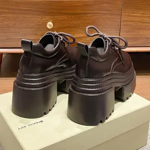 10 Cm High Heel PU Leather Causal Shoes for Women 2026 New Female Platform Oxford Shoes
