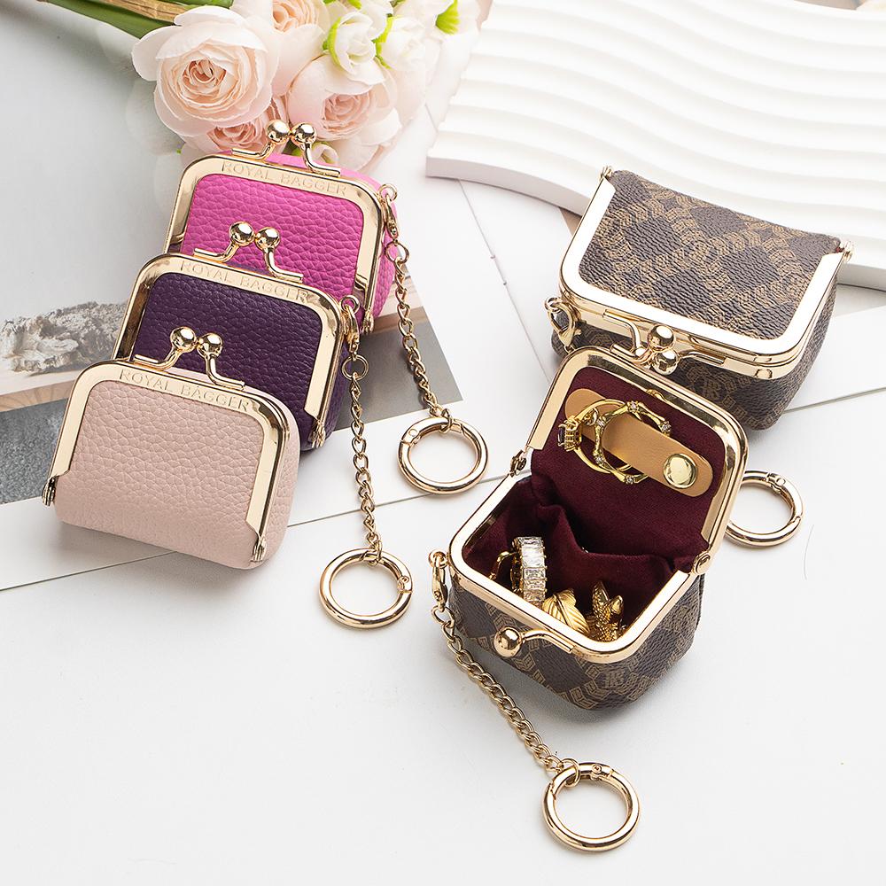 Royal Bagger Genuine Leather Mini Coin Purse, Solid Color Kiss Lock Change Pouch, Casual Style Small Storage Bag for Women 1894 SpringStatements