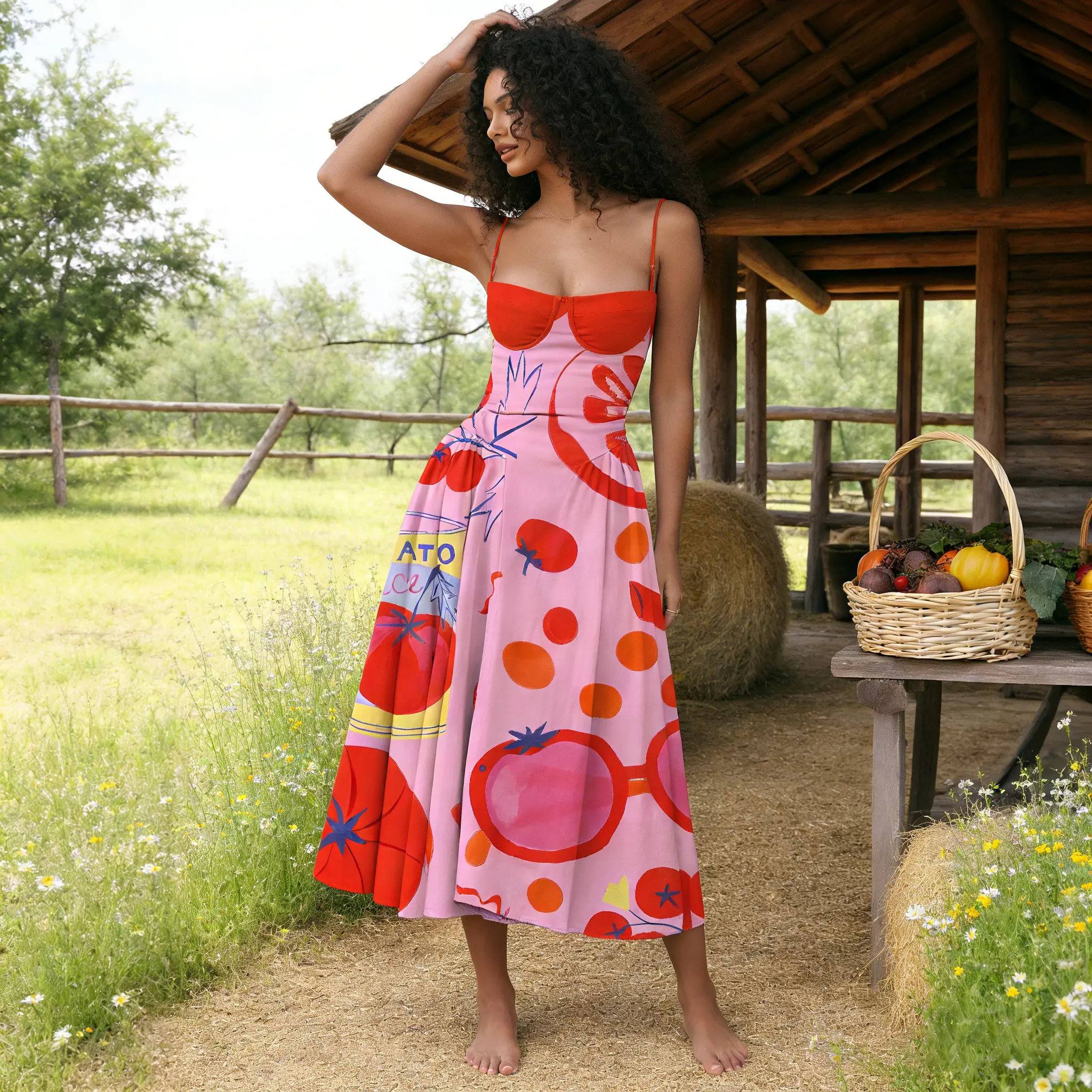 Small-breasted Pop Artistic Cherry Graffiti Tube Dress in High