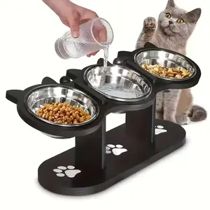 Height-adjustable Cat Feeding Station with 3 Stainless Steel Bowls Easy Assembly Indoor Raised Food & Water Tray for Cats Perfect Gift for Pet Lovers