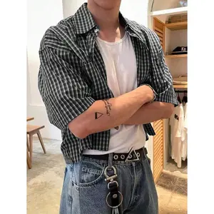 ( Five-star review)Men's Casual Plaid Cropped Shirt, Summer