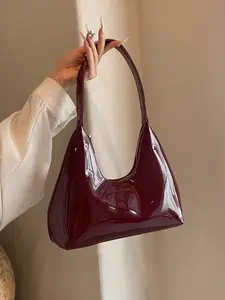 Korean Style Niche Red Lacquer Leather Crescent Shoulder Underarm Bag Ladies Stylish Good Quality For Daily Outing Date