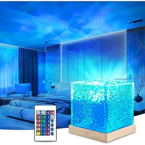 Luminorthe Cube Lamp Northern Lights Projector, 16 Colors Gradual Rotating Flame Water Lights for Bedroom, Ocean Lamp with Remote Control for Office Bar Restaurant Bedroom Underwater Projector Light