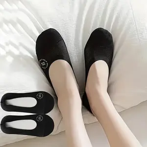 5 Pairs Teenager'S Black Mesh Breathable Comfortable Cute Anti-Slip Short Socks Invisible Socks, For Teenager