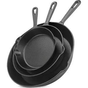 [Non-Stick Cast Iron Skillet] 3pcs Non-Stick Cast Iron Skillet Set - Drip Spout, Perfect for Holiday Cooking, RV & Campfire Meals