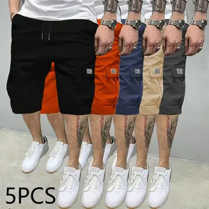 Men’s Casual Cargo Shorts – 5 Pack Straight Loose Fit with Drawstring Waist and Multiple Pockets, Breathable Fabric for Outdoor Activities, Solid Color Design, Non Stretch Material