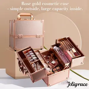 Makeup Case Portable Travel Alloy Cosmetics Make Up Storage Organizer Box Jewelry Nail Manicure Beauty Vanity Suitcase for Women