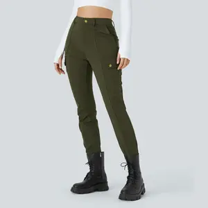 Halara Women's High-Waisted Solid Skinny Cargo Trousers - Minimalist Bottoms with Multiple Zipper Pockets
