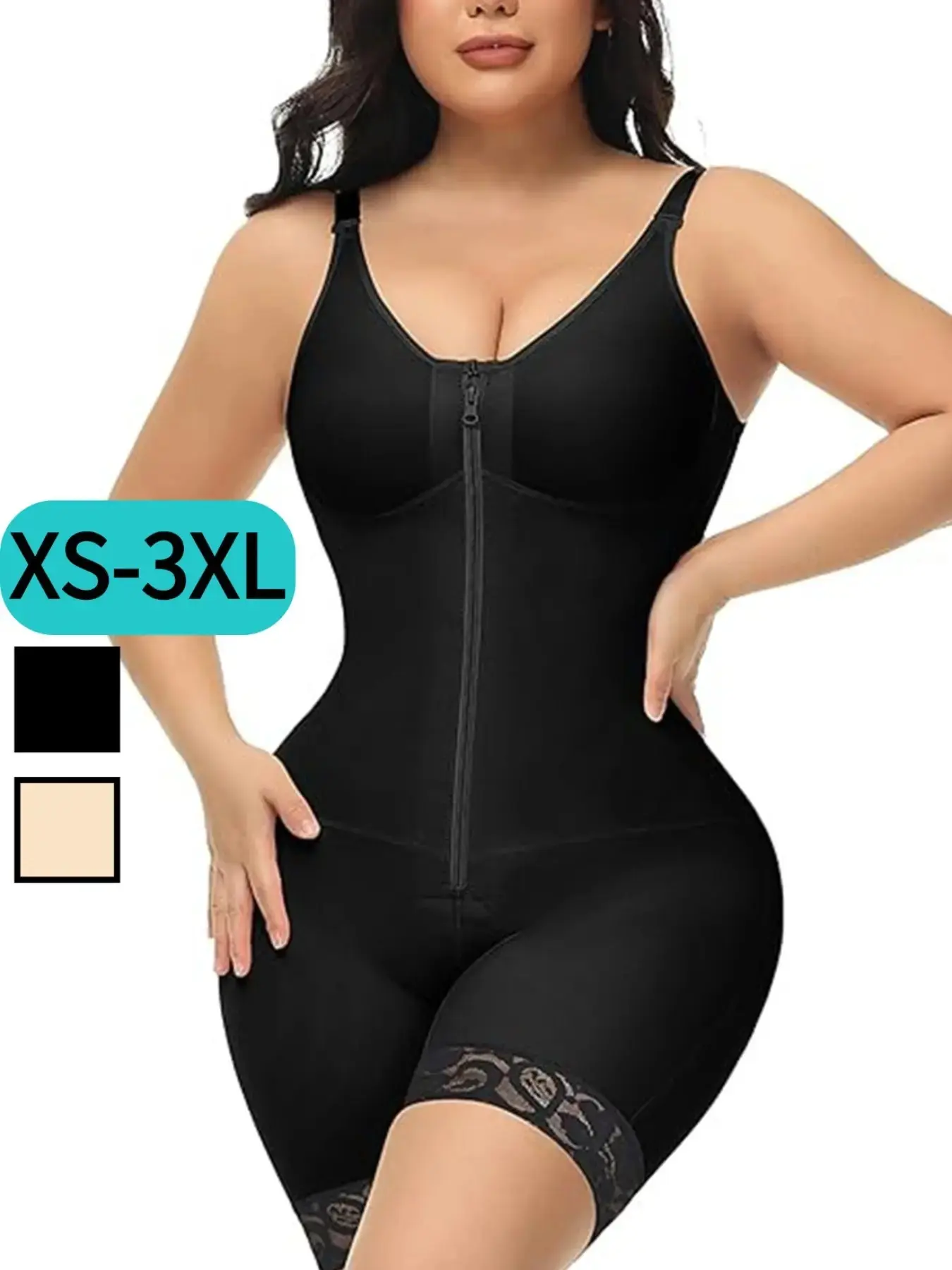 Women's Solid Zipper Body Shaping Shapewear Romper, Bodysuit Waist Cincher, Tummy Control Butt Lifter Body Shaper, Women's High Compression Shapewear for Daily Wear, Body Sculpting Compression, High Compression Bodysuits