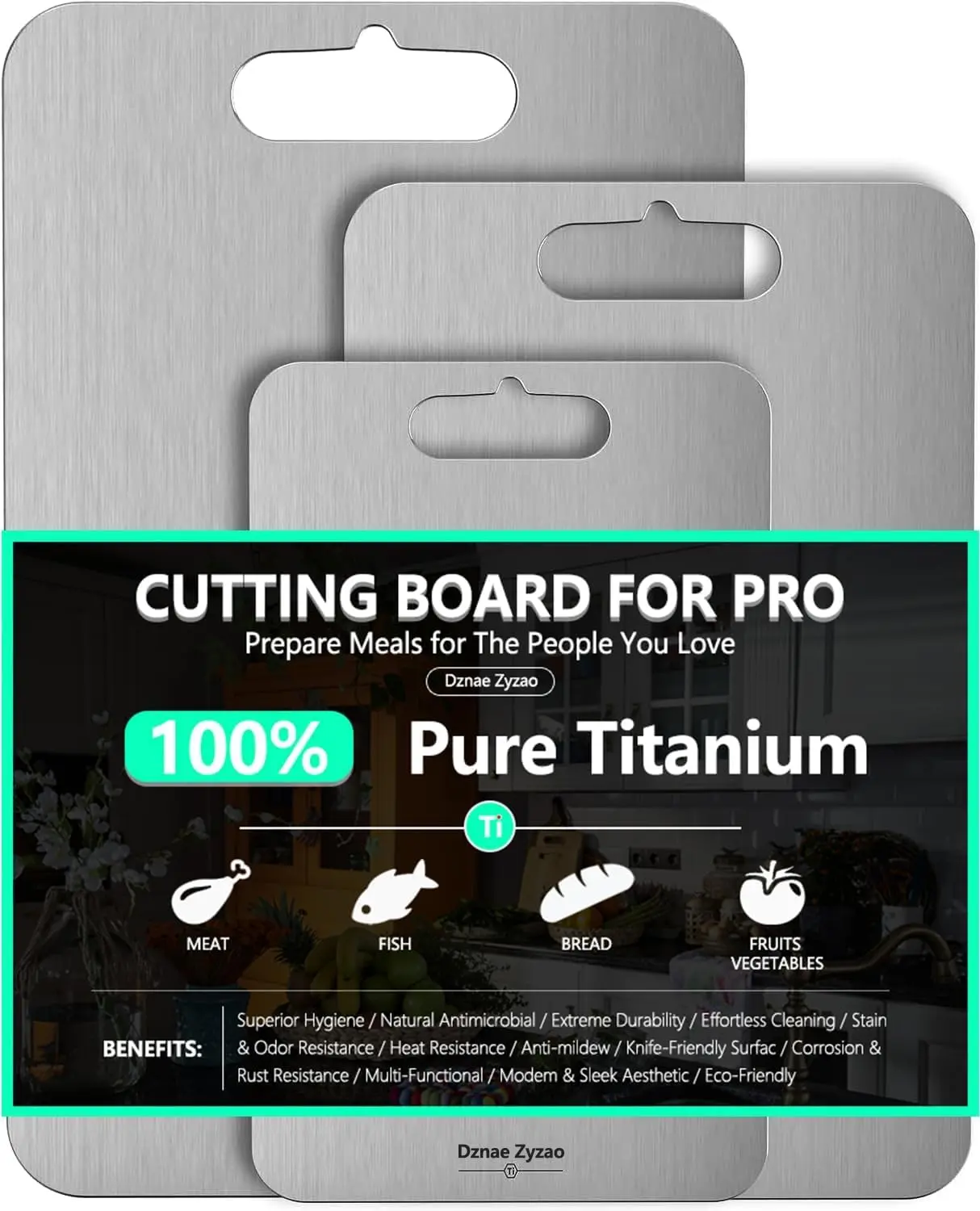 2026 New Food-Grade 100% Pure Titanium Cutting Board Set of 3, Double Sided Cutting Boards for Kitchen, Titanium Cutting Boards for Kitchen Dishwasher Safe (S+M+L)(Titanium) Folding AK47