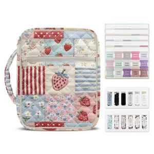Bible Cover Bag Spacious Bible Carrying Case with Pockets Cute Strawberry Pattern Patchwork and Soft Quilted Cotton Book Protector for Standard Bibles Travel Friendly Scripture Organiser with Handle & Bookmarks Religious Gift