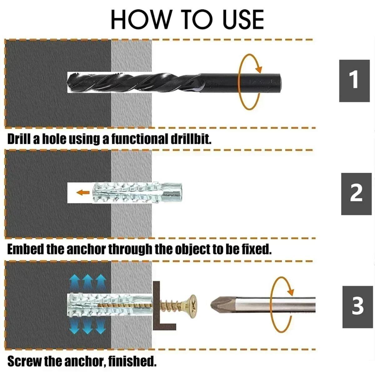 【 M6 x 30mm 100Pcs ScrewLock Max】Galvanized Durable Metal Material Serrated Steel Self Tapping Screws Metal Expansion Tube Pipe Drilling Plug for Concrete Wall Anchors Fastener Bolt Kit,wall decor,mens room decor,things for rooms,love gift