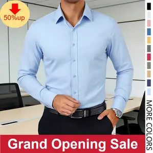 Men's Long Sleeve Shirt - Stretchy Quick-Drying Breathable Wrinkle-Resistant Muscle-Fit Slim-Cut Black Shirt for Business Sports Casual Wear Father's Day Gift Workwear Menswear