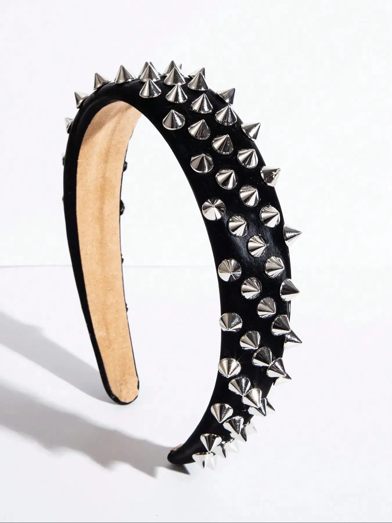 Leather Punk Headband, Studded Solid Color Design, High-Quality Hair Accessory for Streetwear, Unisex Style