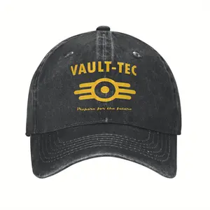 1 Piece < Fallout 4 >   Vault-Tec Logo Baseball Cap - Classic Washed Vintage Dad Hat, Adjustable Lightweight Unisex Outdoor Sun Hat, Perfect Gift for Gamers and Fallout Fans, Casual Headwear, Hip-Hop Style Clothing, Printed Design