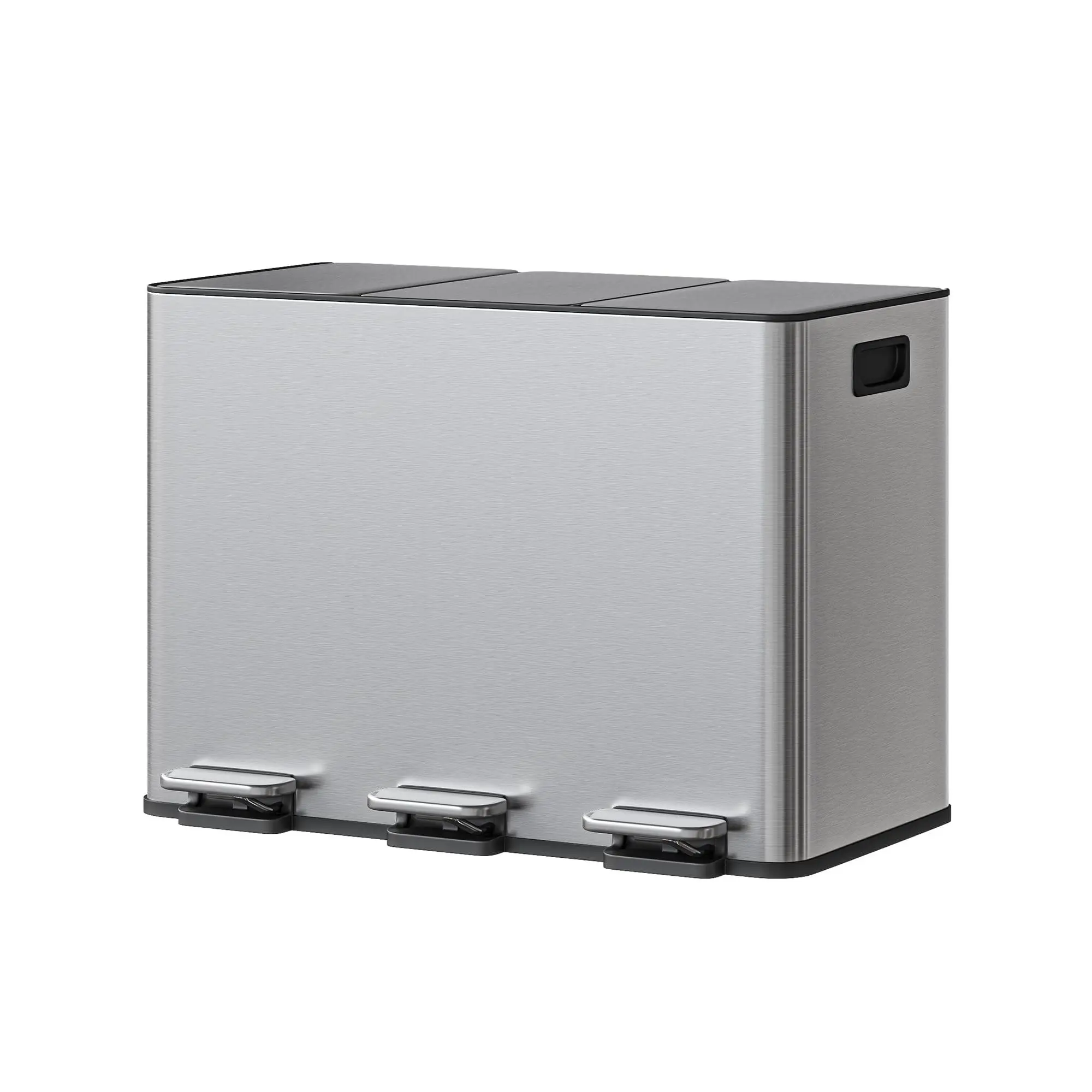 45L Three-Compartment Stainless Steel Recycling Bin (3×15L), Soft-Closing Fingerprint-Resistant Lid, Multi-Sorting Waste Container for Home & Kitchen, Silver