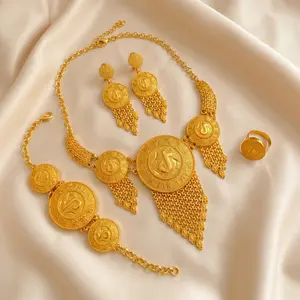 Tiktok 4PCS 24K Golden Plated Jewelry Set for African Women PartyWedding Necklace Dubai Collection