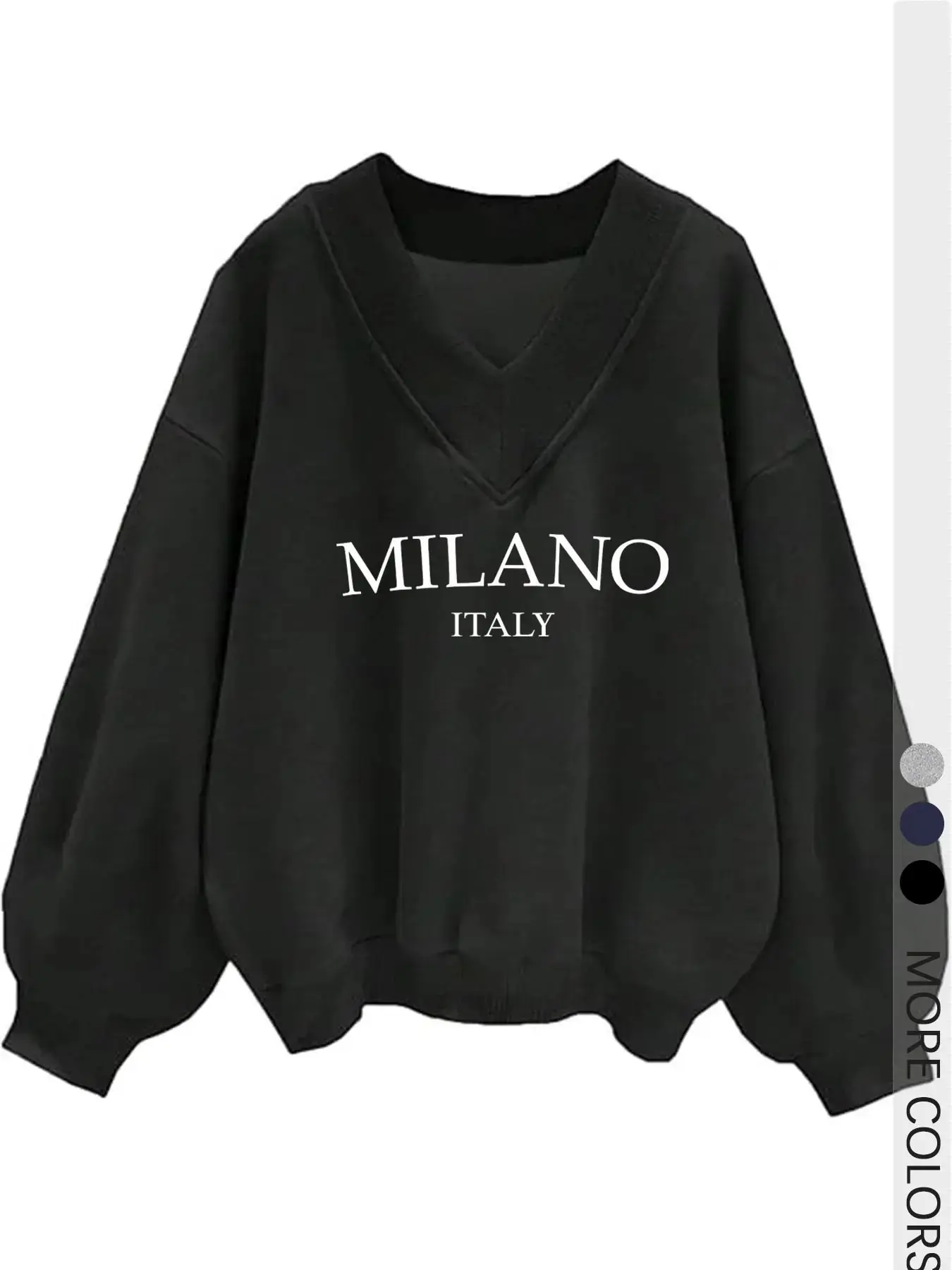 Women's Oversized V-Neck Long Sleeve Athletic Sweatshirt with "MILANO" Letter Print, Casual Top, Stylish Winter Garment Perfect for Daily Wear, Womenswear