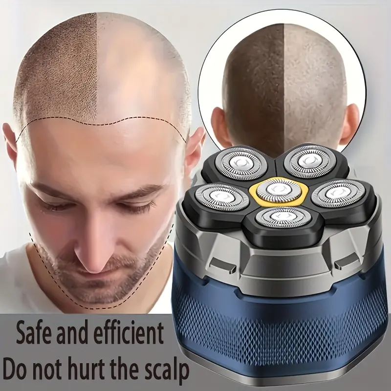 6D Men's Electric Bald Clipper with LED Display - Cordless, Rechargeable, 6 Floating Blades for Smooth Shaving, Perfect for Short Hair and Travel,  Rotating, Men's Gift Blue trimmers women bikini trimmer barber equipment split end trimmer
