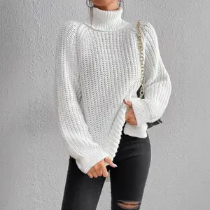 New knitted sweater, mid-length, raglan sleeves, high collar, slit design