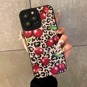 Anti-Fall Shockproof Leopard Cherry iPhone Cover for 7 Plus X 11 12 13 14 15 Pro Max Smartphone Casing