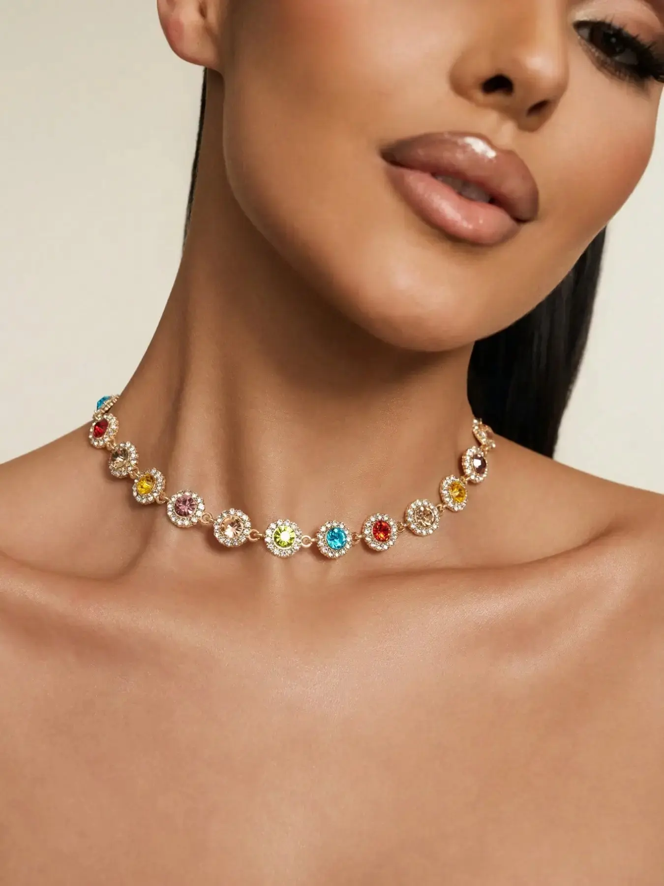 ✨ New Style: Elegant, Fashionable, Colorful Water Diamond Chain Necklace, Decorative Accessories, Festival Birthday Party, Girl's Gift, Fashionable Accessory, Chic Gorgeous Jewelry