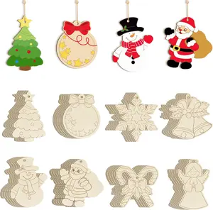 80PCS Wooden Christmas Ornaments to Paint, 8 Styles DIY Blank Unfinished Wood Reindeer Santa Claus Christmas Tree Ball Snowman Snowflake Angel Cutouts Ornament for Crafts Winter Hanging Decorations