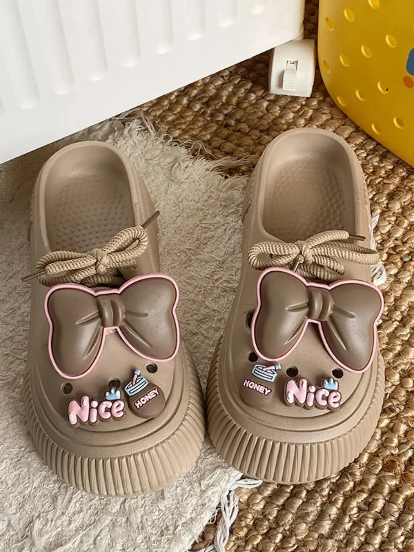 2026  Women's Shoes with Cute Bow Flower, Fashion Casual Thick Sole, Outdoor Trendy Sandals, Indoor Non--On Shoes, Bowknot Design