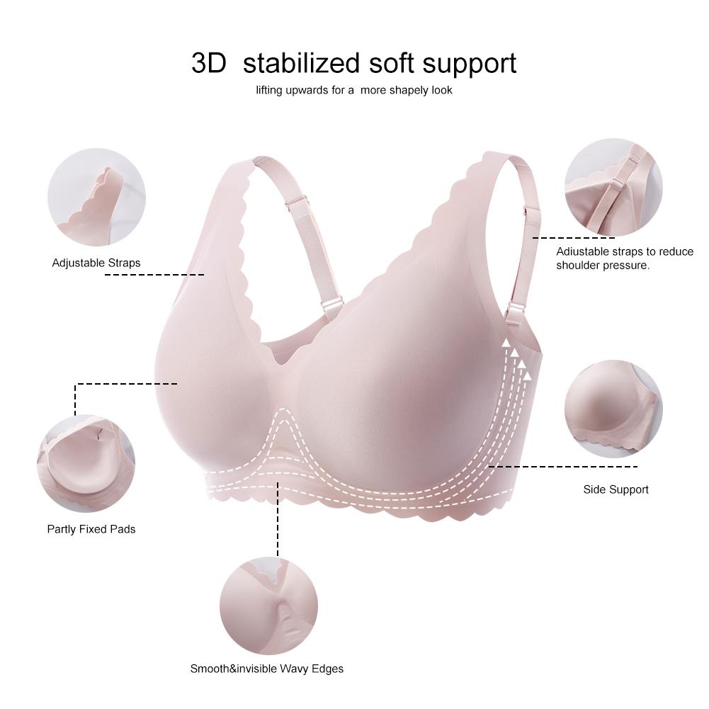 1/2/3/4PCS Jelly Push Up Wireless Bra Womens Scalloped Comfortable Wireless Bras Bralettes Seamless Tshirts Bras Deep V Everyday Bras S 3XL