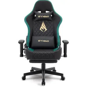 Symino gaming chair with footrest, ergonomic racing-style office chair, adjustable armrests, vintage PU leather