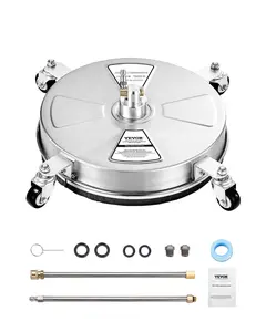 VEVOR 16.5" Pressure Washer Surface Cleaner, Stainless Steel Pressure Washer Attachments with 4 Wheels, 4000 Max PSI, 1/4 Quick Connector, 2 Spray Nozzles, 2 Extended Wands for Concrete, Patio, Deck