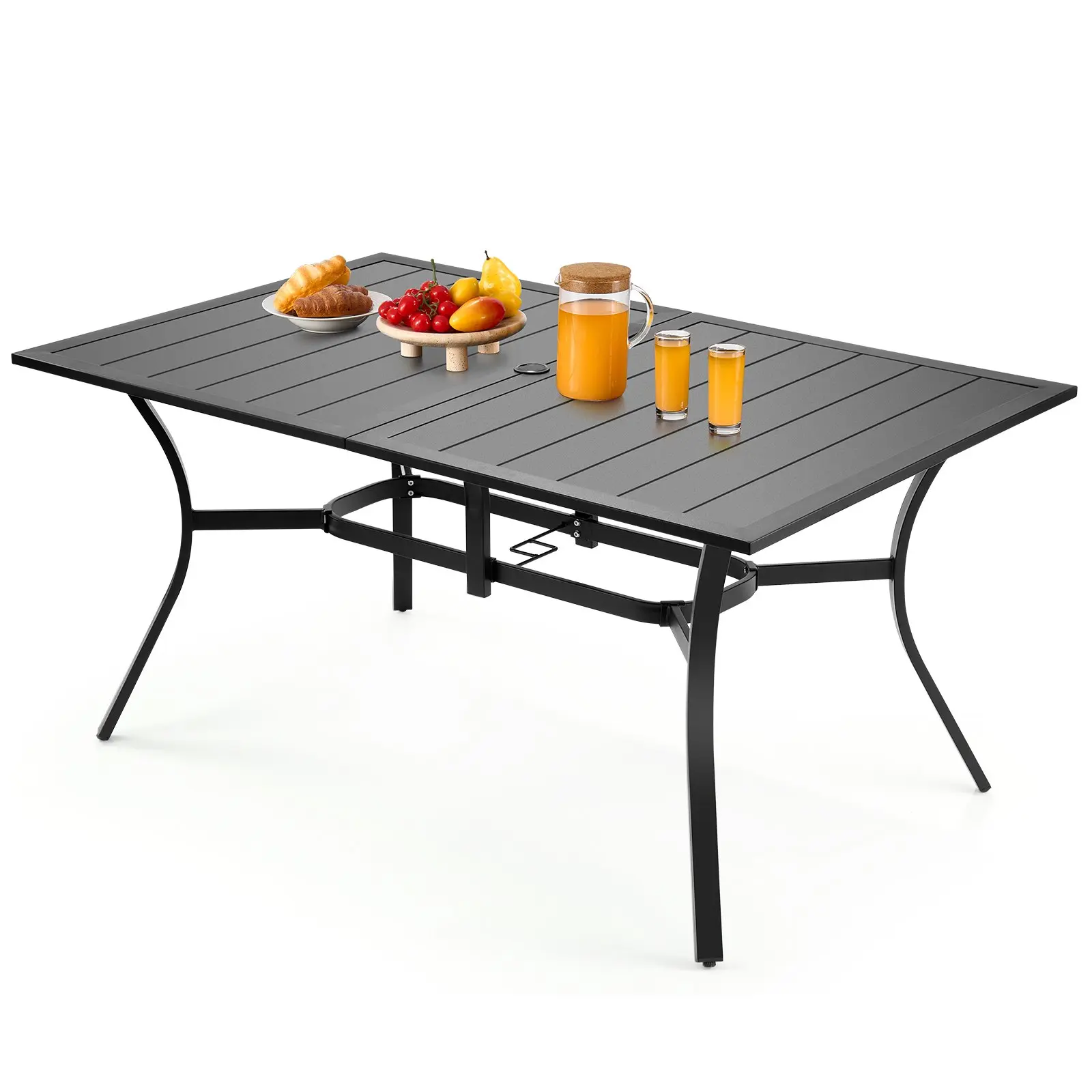 VEVOR 59x38 in Carbon Steel Outdoor Patio Dining Table, Rectangular Slat Bistro Table for 4-6, 1.5 in Umbrella Hole, Easy Setup All-Weather Furniture for Balcony Barbecues Lawn, Black