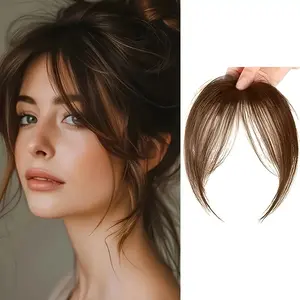 Korean Air Bangs Clip-In Hairpiece, 8-Inch Sheer Wispy Fringe with Baby Hair, Heat-Resistant Synthetic False Bangs, Easy Snap-On Natural Look for Women