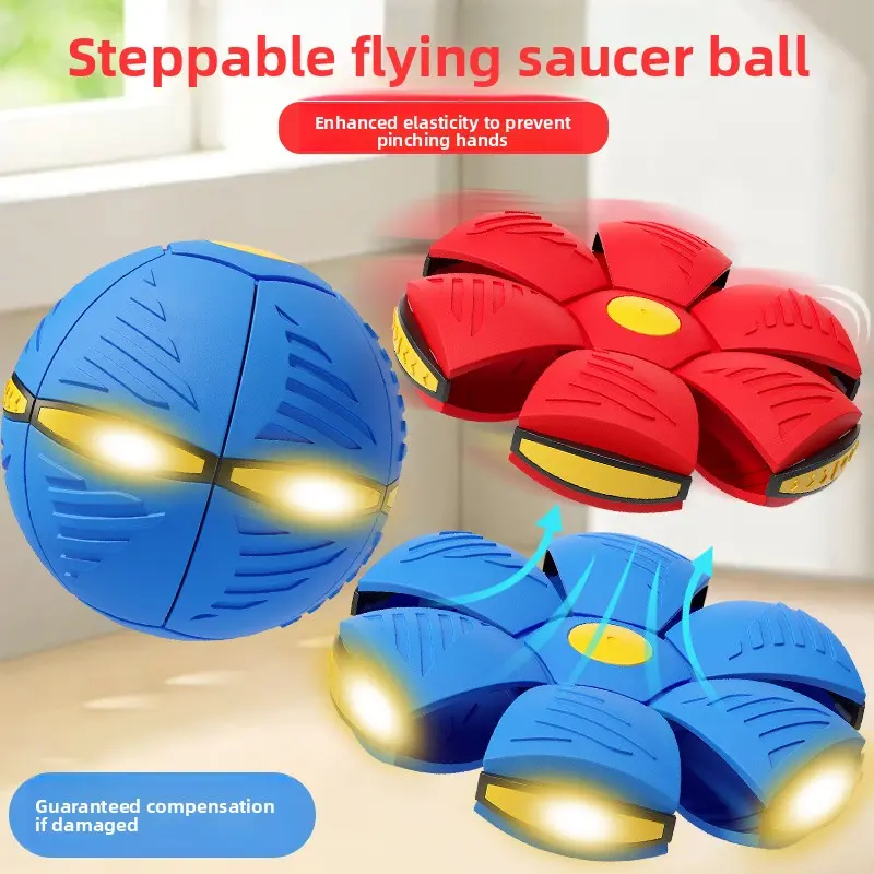 3-in-1 Magic UFO-Shape LED Bouncy Ball Toy - Shatterproof BPA-Free Easy-to-Grip Outdoor Interactive Toy with Built-in LED Lights for 4-14 Years, Birthdays, Holidays