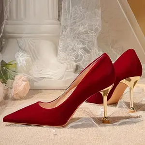 Bridal Shoes, Red Stiletto Heels, 2025 New Style, Comfortable All-Day Wear, Suitable Toasting and Chinese Xiuhe Attire, Women Shoes