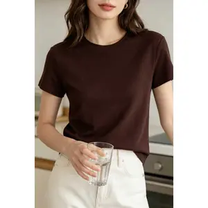 Women's 2026 New Arrival 100% Wool Shortsleeve T-Shirt, Basic Casual Chic Elegant Crew Neck Solid-Color Top, Skin-Friendly Slim-Fit Flattering Versatile Layering Top