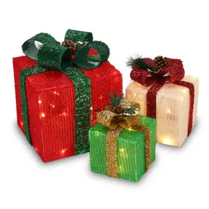 Box ABS Plastic Frame LED 60 Lights Warm White Light Three-Piece Set Onion Cloth Christmas Gift Box