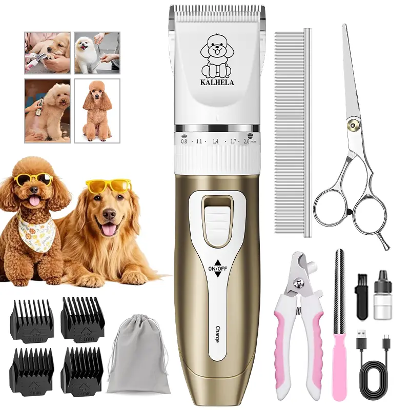 Professional Pet Grooming Clippers & Kit, Battery Powered Cordless Low Noise Clippers for Thick Matted Coats, Quiet Trimmer with Grooming Accessories & Paw Trimmers for Dogs & Cats
