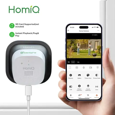 HomiQ AI Magnetic 2K 3MP Window Camera - AI-Powered Home Security Camera System with 2.4GHz/5GHz WiFi, ColorVue Full Color Night Vision, Burglary Protection, Human Motion Detection, Alarm, 24/7 Recording, Easy Installation, Cloud/SD Card Support