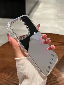 Silver High-End Cosmetic Mirror Phone Case Compatible With IPhone11, IPhone13, IPhone14 Pro Max, IPhone16, 16Pro, 16ProMax, IPhone17, 17Pro, 17ProMax, Air, Anti-Scratch Mirror Surface Phone Case