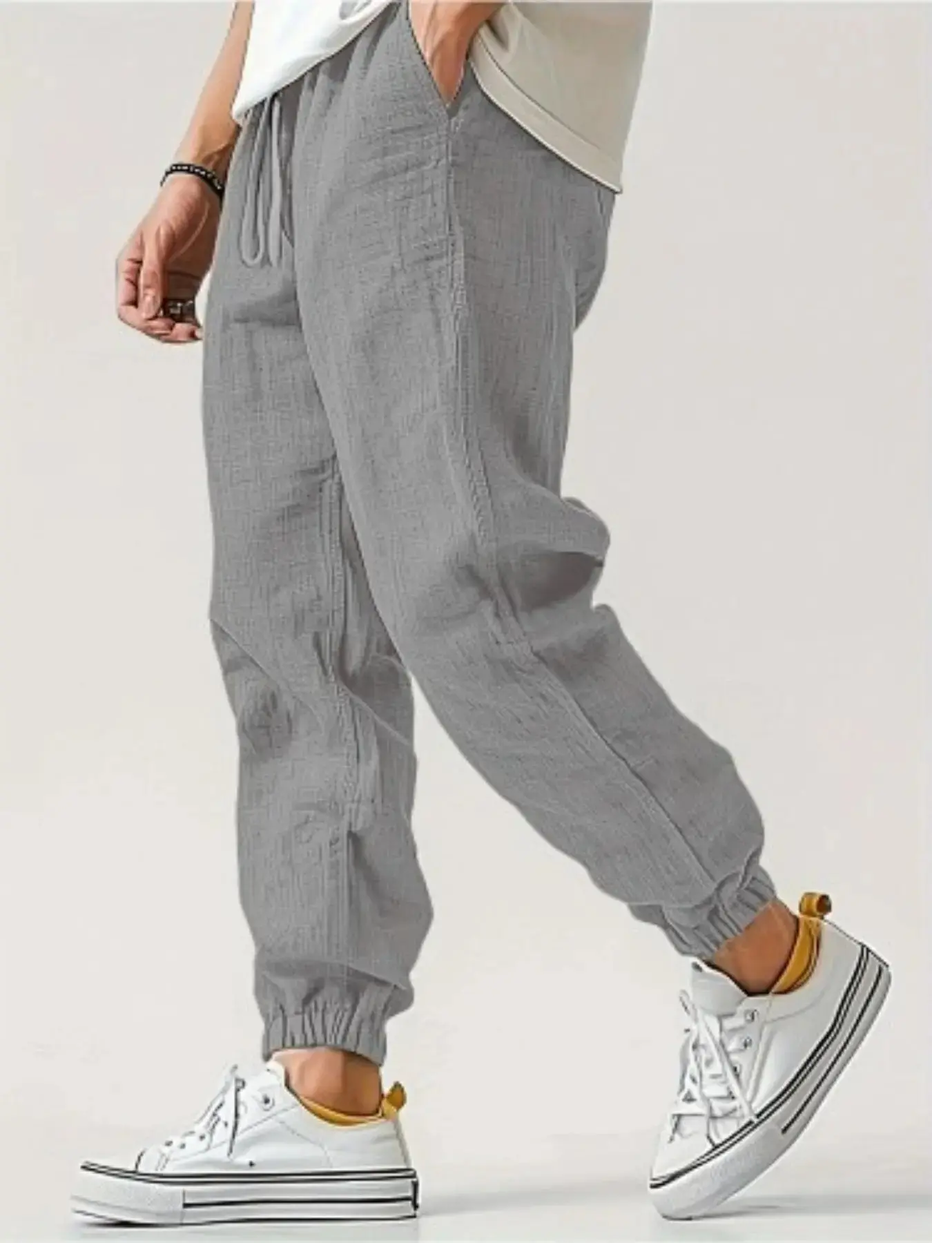 Men's Lightweight Linen Jogger Pants, Casual Elastic Waist Drawstring Trousers, Boho Comfy Trousers, Breathable Summer Beach Pants, Loose Fit Streetwear Joggers for Men, Casual Lounge Pants, Casual Outdoor Trouser, Jogging Pants