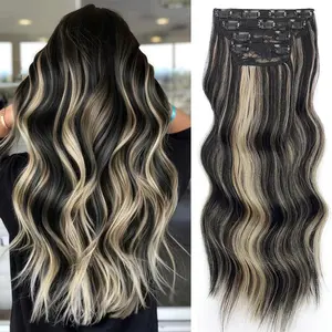 16 24 Inch Assorted Colors Wave Clip In Hair Extensions 4 Piece Set Glueless Lace Closure Heat Resistant Tangle Free Silky Soft with Long Lasting Shine Easy to Maintain no securing thread on the hair extension piece highlight wig wavy texture crimped wig