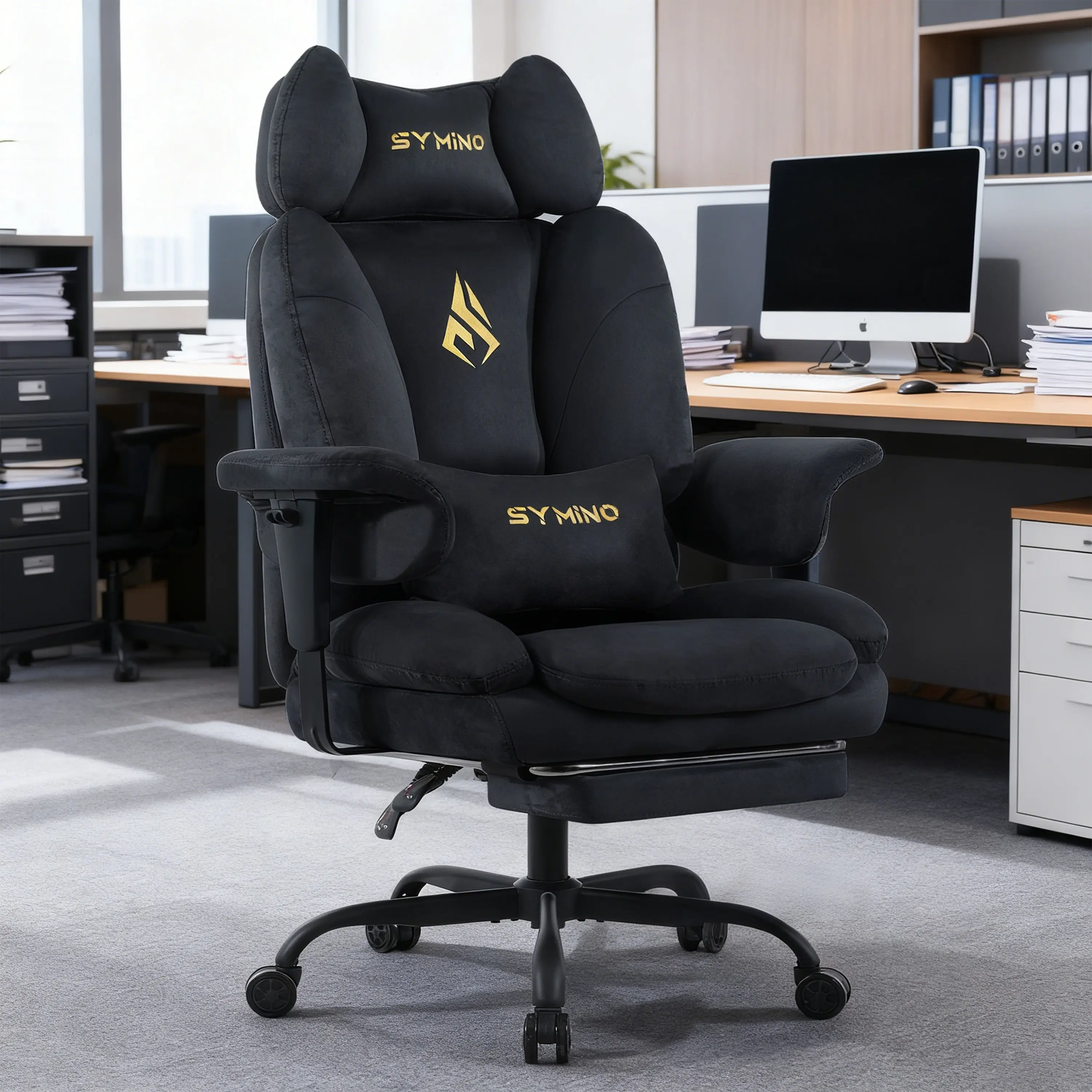SYMINO Ergonomic Faux Fur Gaming Computer Chair - Video Game Seat with Spring Cushion Softens Hard Hours, Cool in Summer, Ergonomic Backrest Eases Long Sits, Indoor Furniture for Gamers' Rooms