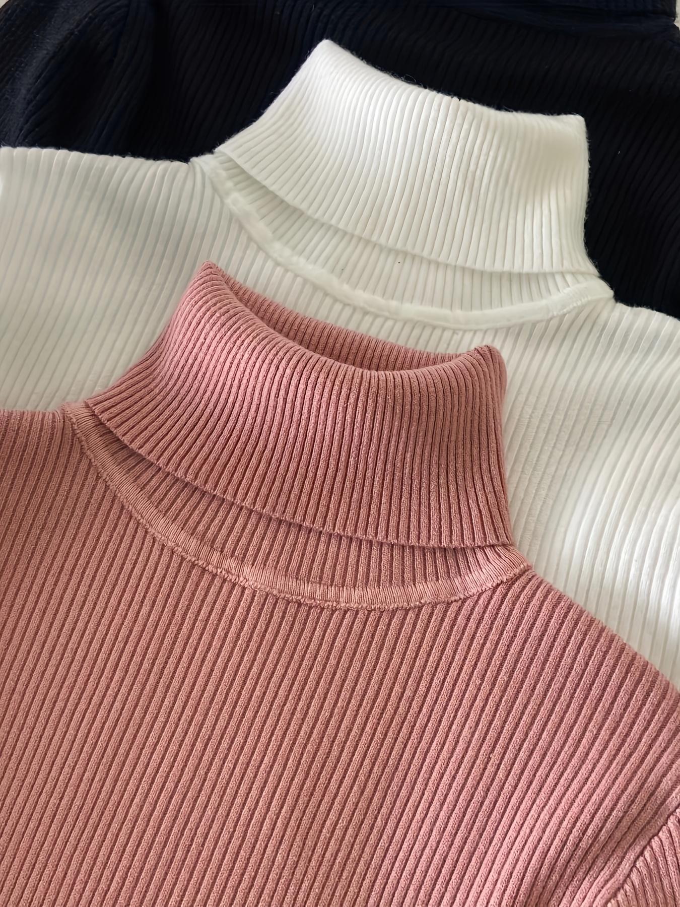 Women's 3-Pack Long-Sleeve Knitted Turtleneck Pullover Sweaters - Solid Color, Casual Fall Winter Basic High-Neck Clothes