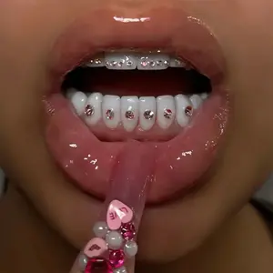 1 Box Of Multi-Size Acrylic Sparkling Rhinestones Set, Hip-Hop Style DIY Creative Tooth Decoration Set Tooth Gems For Girls Oral