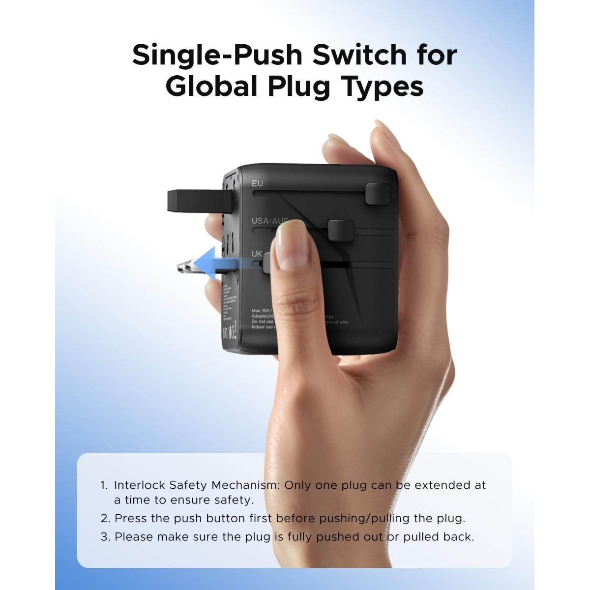 ORICO Universal Travel Adapter, USB C Fast Charging Plug Adapter Compatible with USA & Europe (UA AC) -UA