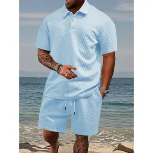 Men's Solid Polo Shirt & Drawstring Waist Shorts Set, Cozy Breathable Two-piece Outfits for Daily Outdoor Wear, Men Clothes for Summer.It is recommended to buy one size larger.